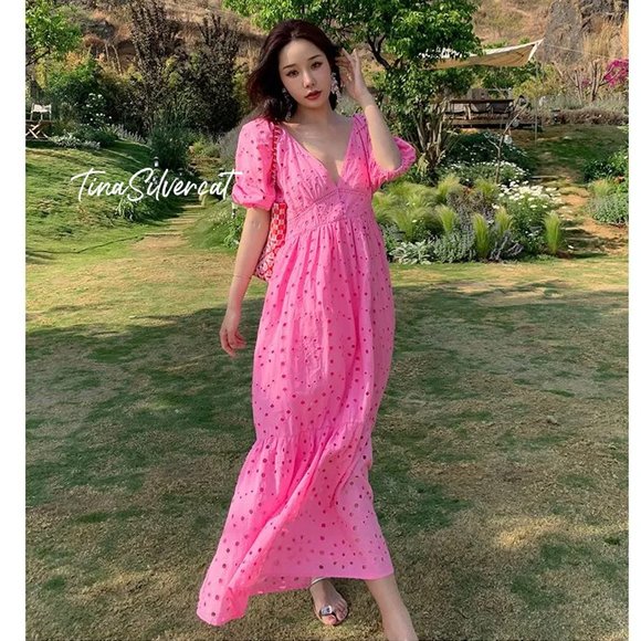 BLOGGER'S FAVE! Zara Openwork Embroidered Pink Dress NWT - Picture 5 of 16